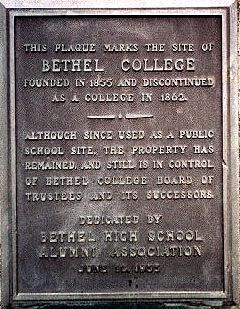 Plaque at Bethel College 