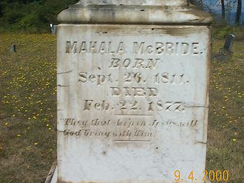 Mahala McBride's Marker